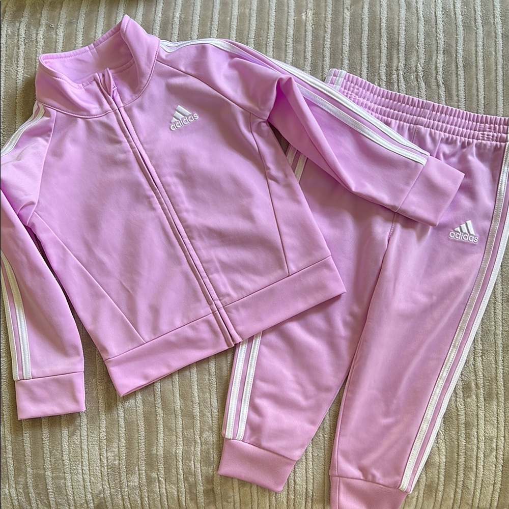 Adidas toddler pink track suit